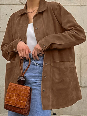 Zara Vintage Fall Faux Leather Plush Lapel Jacket